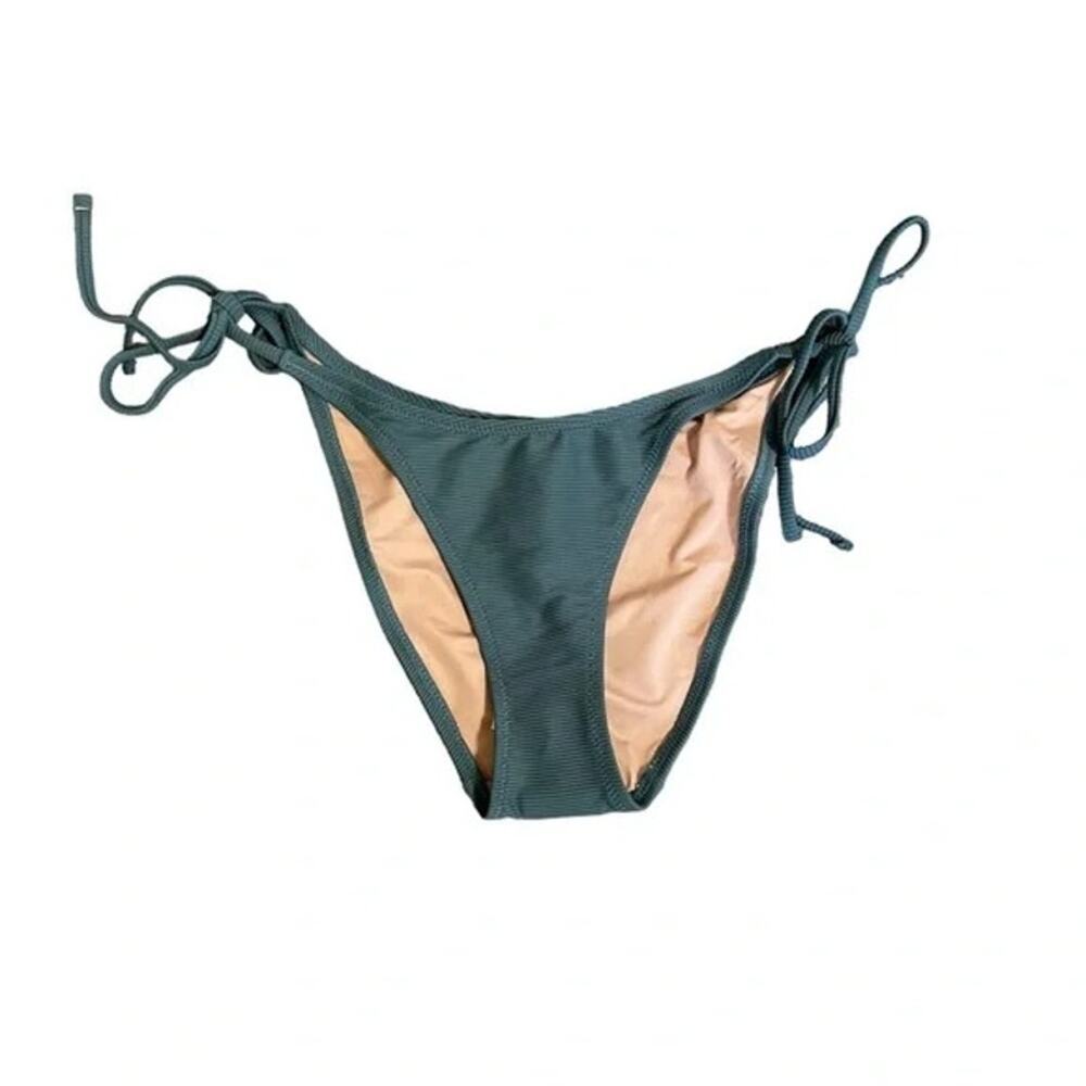NWT J. Crew Ribbed Curved Waist High Leg Cut Cheeky String Bikini Bottom S Green
